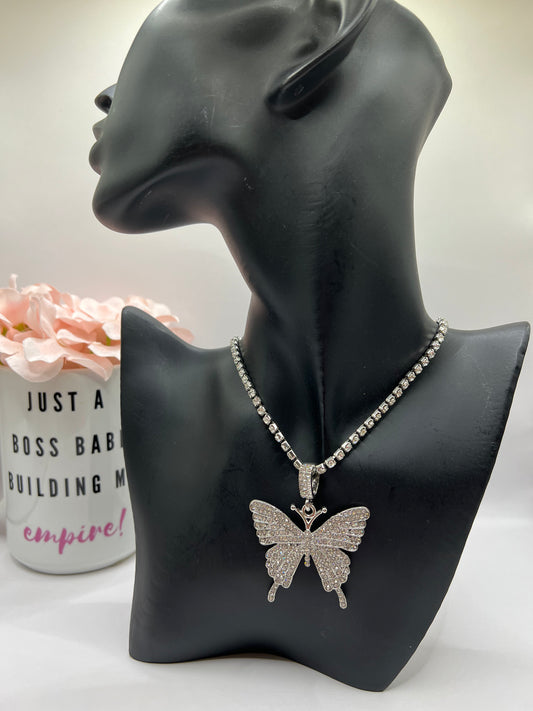 Rhinestone Butterfly Necklace
