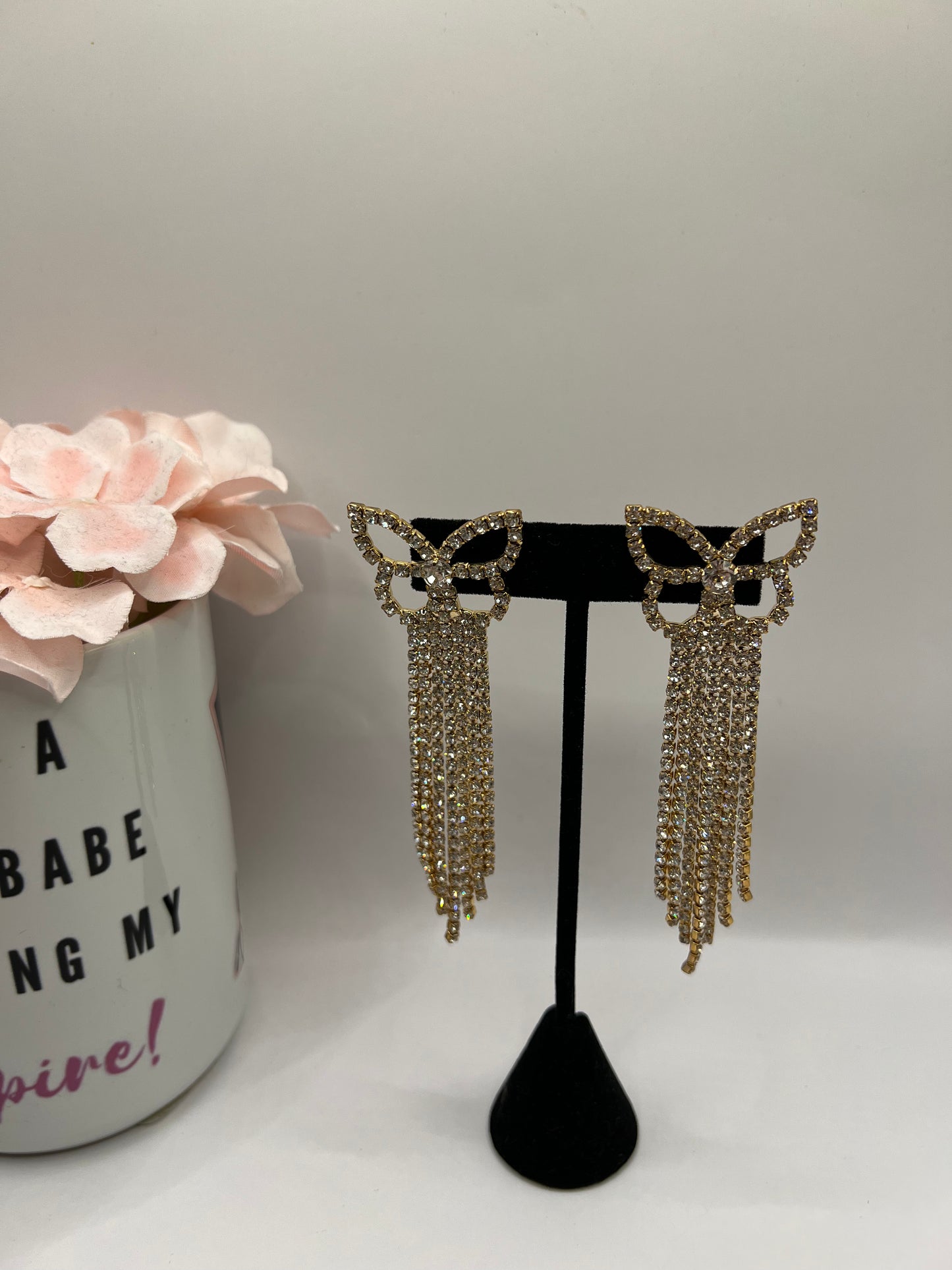 Rhinestone Butterfly Dangle Earrings