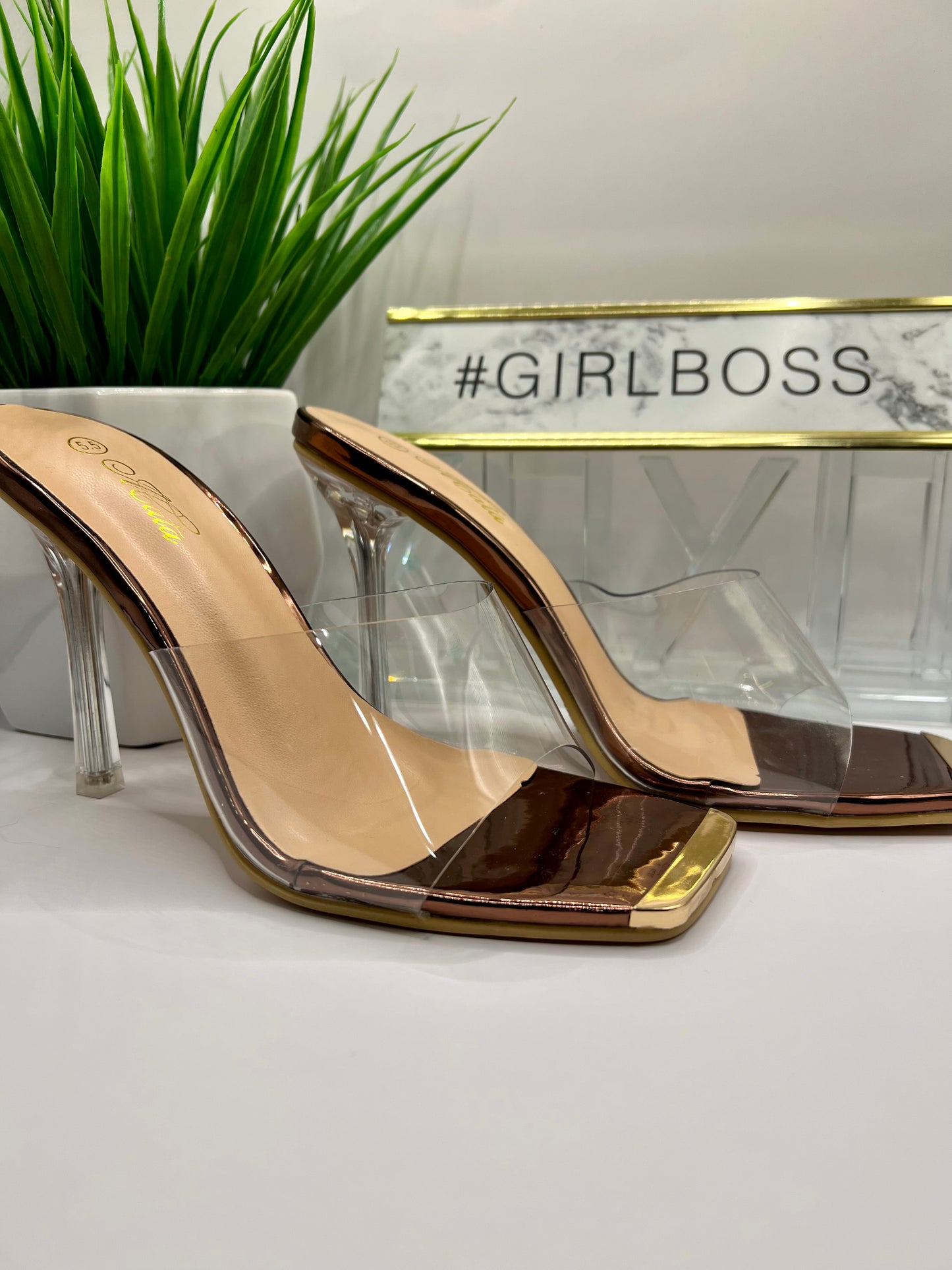 Bronze Clear Heels