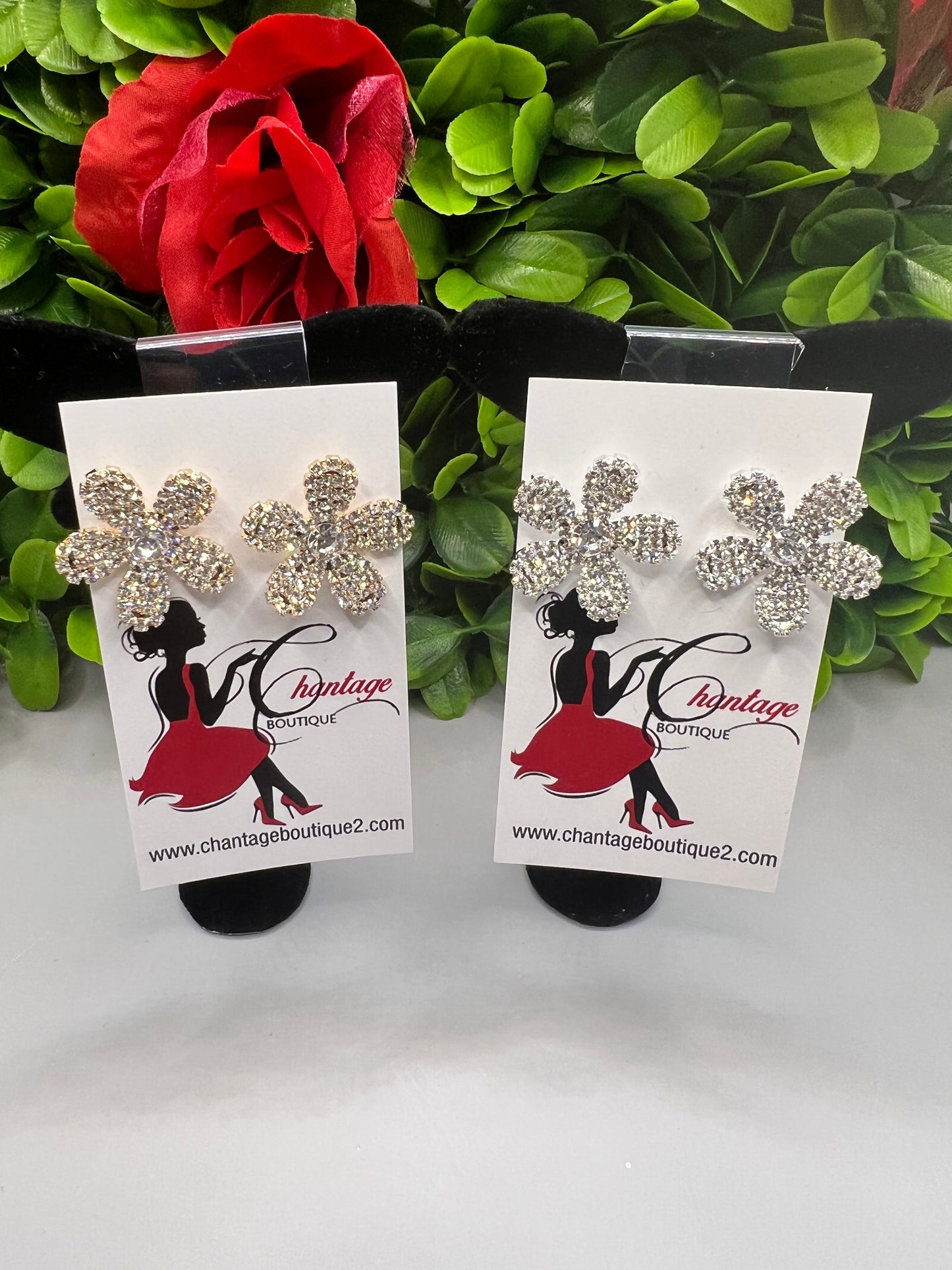 Solid Rhinestone Flower Earrings