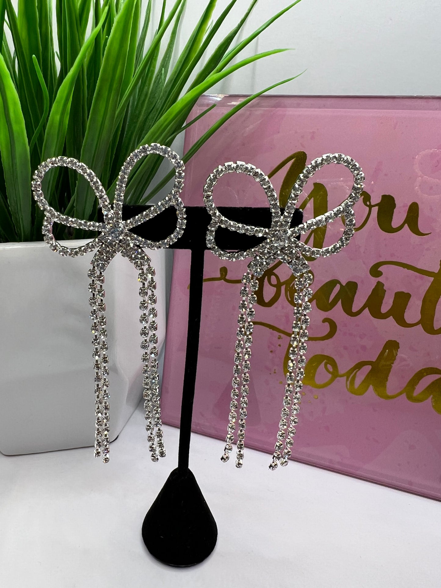 Rhinestone Bow Earrings