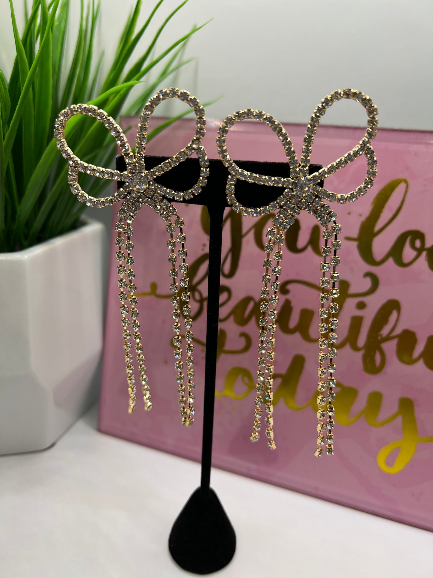 Rhinestone Bow Earrings